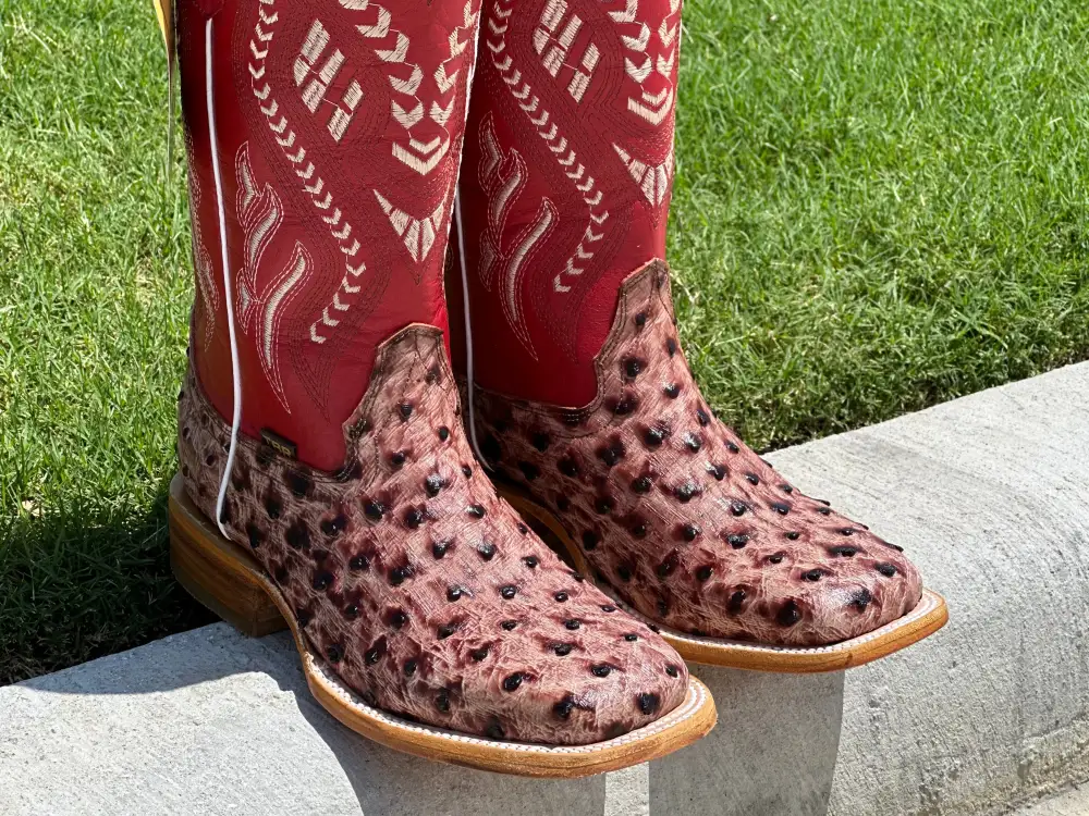 Mens Orix Ostrich Leather Boots With Red Shaft