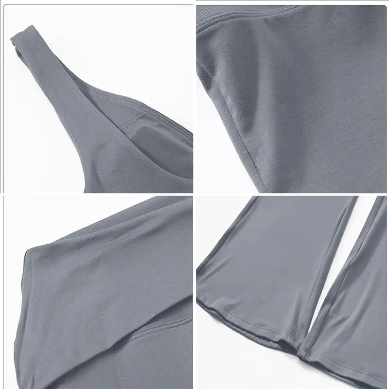 Women's 2-Piece Deep V Neck U-Back Tank & High-Waist Flared Leggings Set