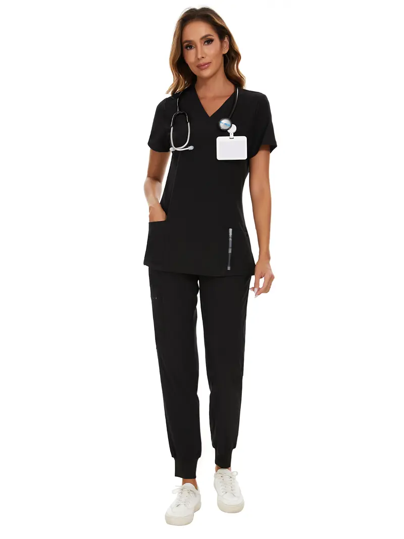 COZYFIT Scrubs for Women Set and Jackets - Stretch V-Neck Scrub Top & Jogger Pant, Zip Front Nurse Jacket SpringStatements