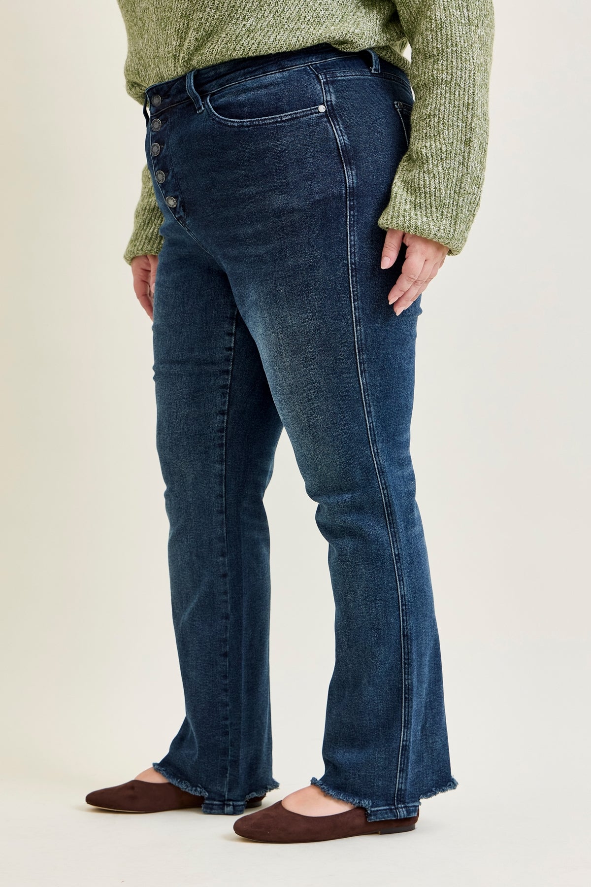 Lisa High Rise Button Fly Hem Distressed Straight Jeans - PLUS
