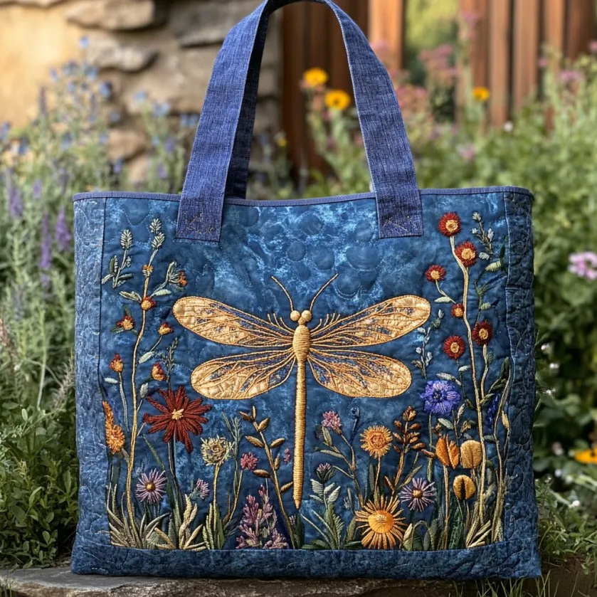 Wings of Serenity – Dragonfly Quilted Tote Bag