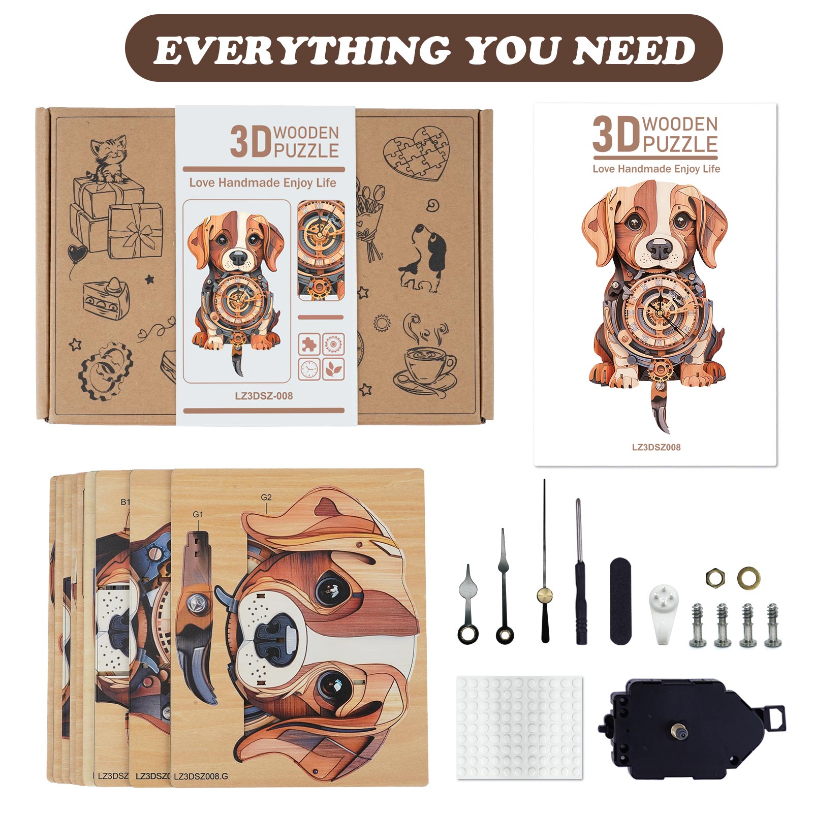 Cute Beagle â€“ DIY Wooden Clock , 3D Puzzle Craft Kit