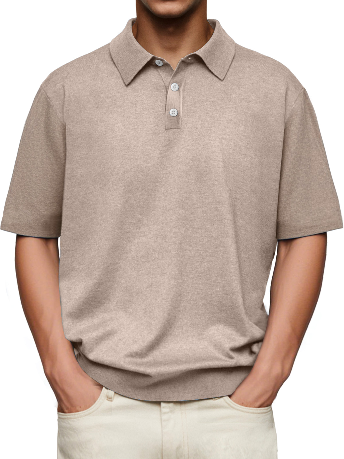 Men's Daily Lapel Button Casual Solid Color Comfortable Short-sleeved Polo Shirt