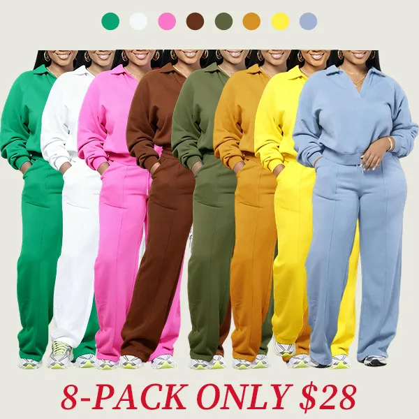 Solid long-sleeved sweatshirt and drawstring waist pants set