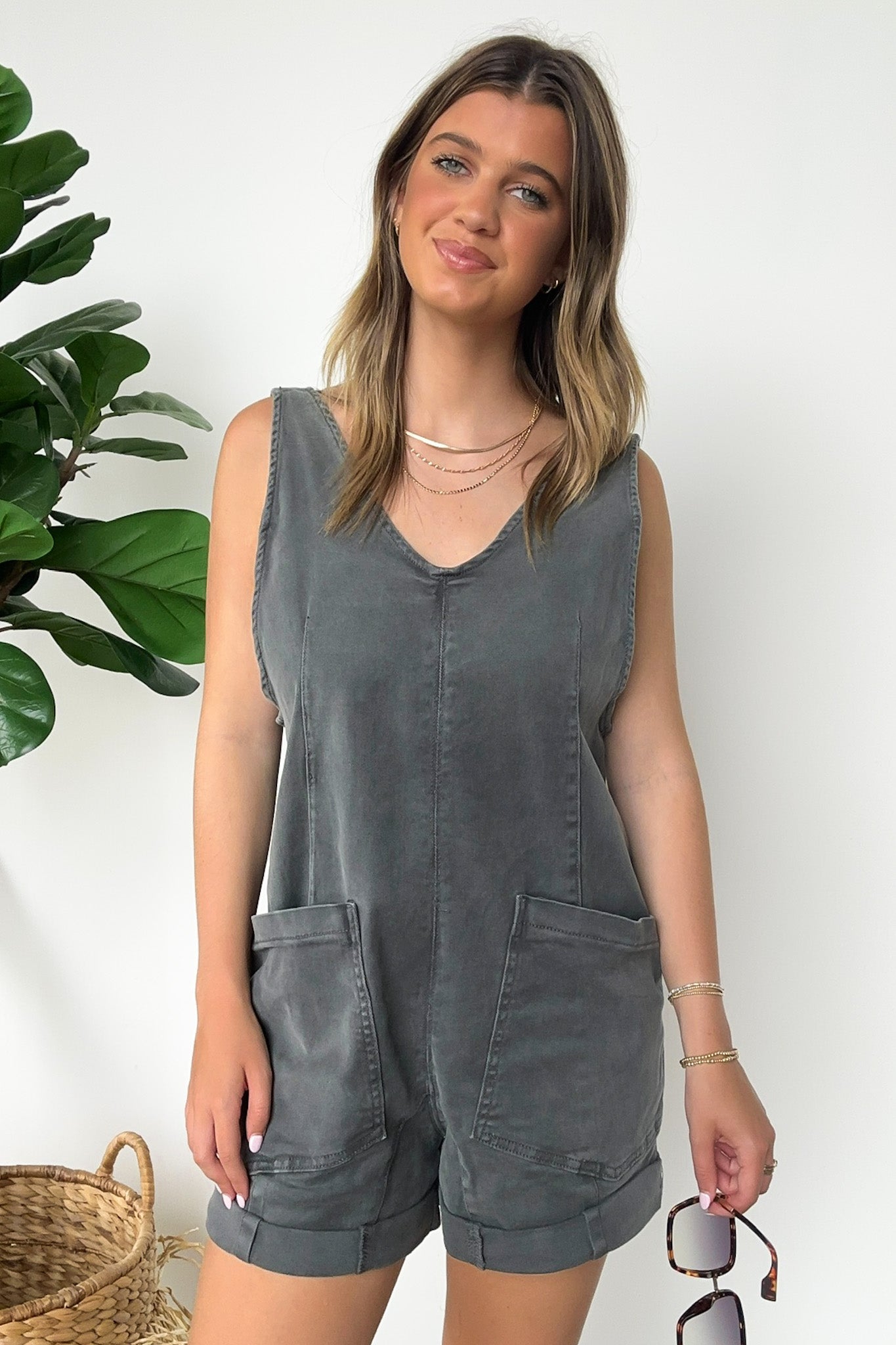Washed Denim Romper