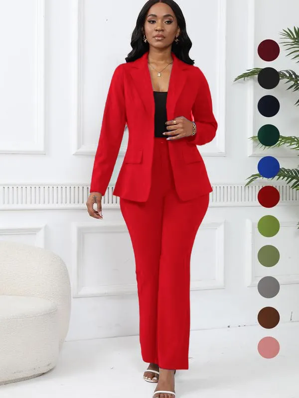 Women's elegant business solid color long-sleeved two-piece suit