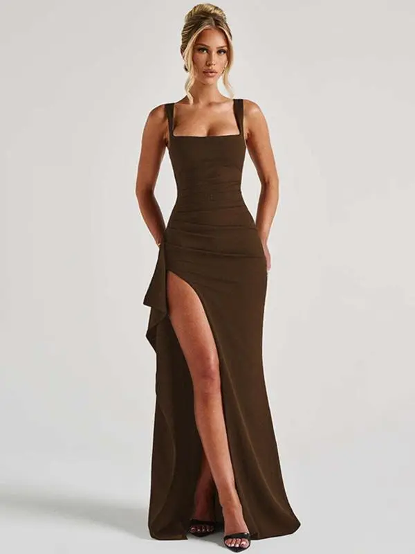 Women's Plain Split Thigh Backless Dress