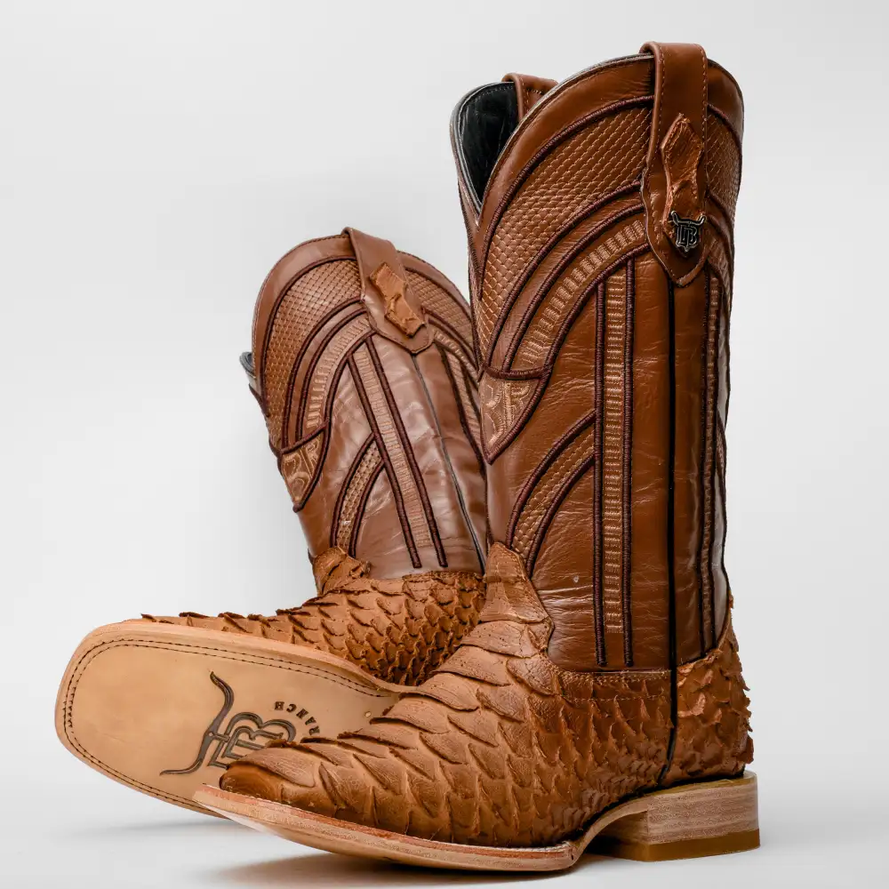 Matte Tan Jumbo Python Leather Boots - Square Toe