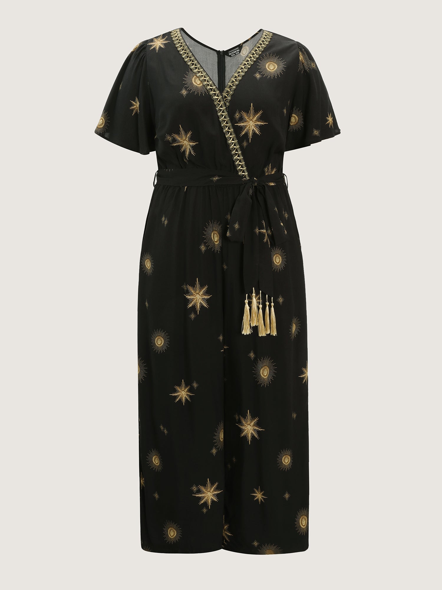 Star Moon Pattern Belted Jumpsuit