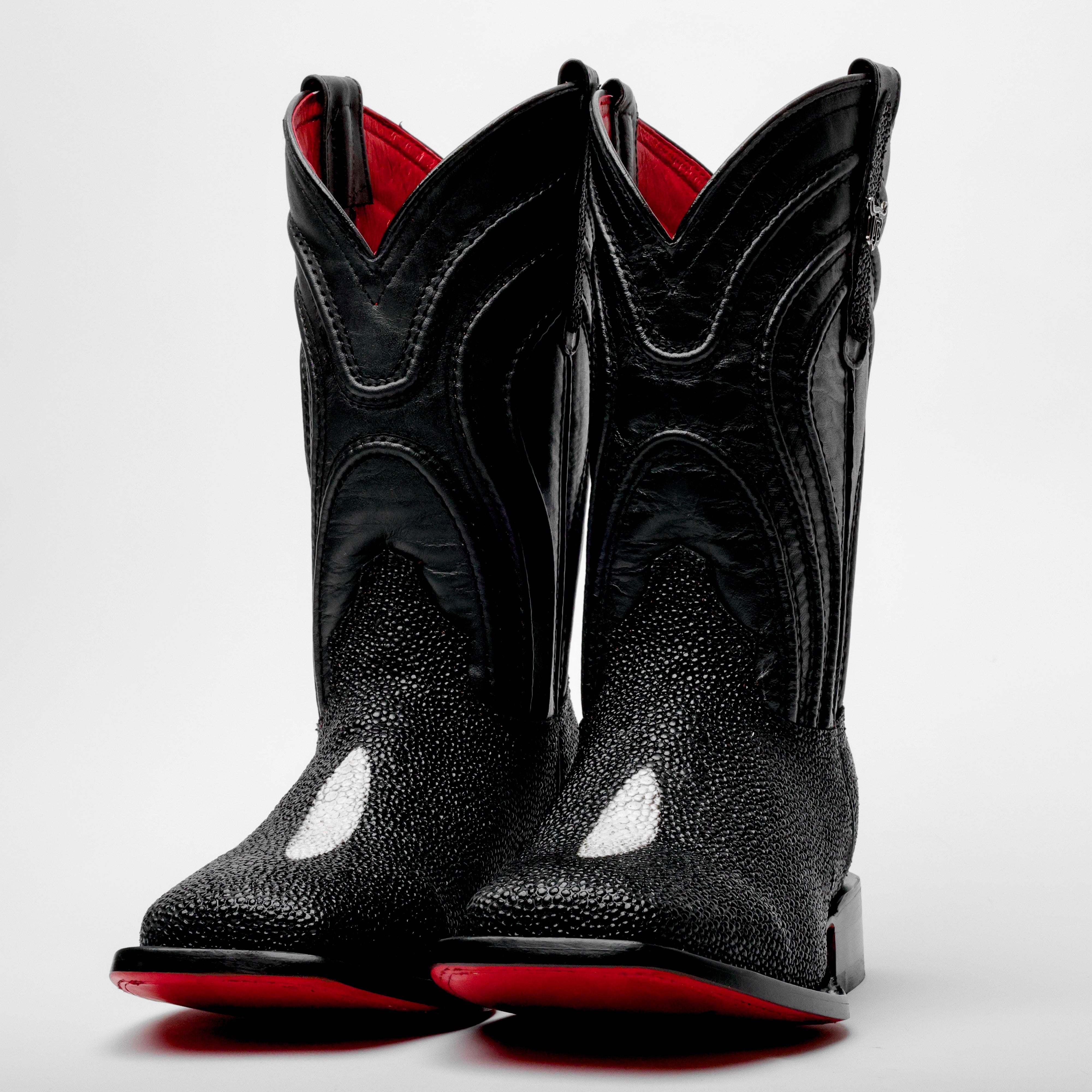 Black Stingray Leather Boots - Square Toe