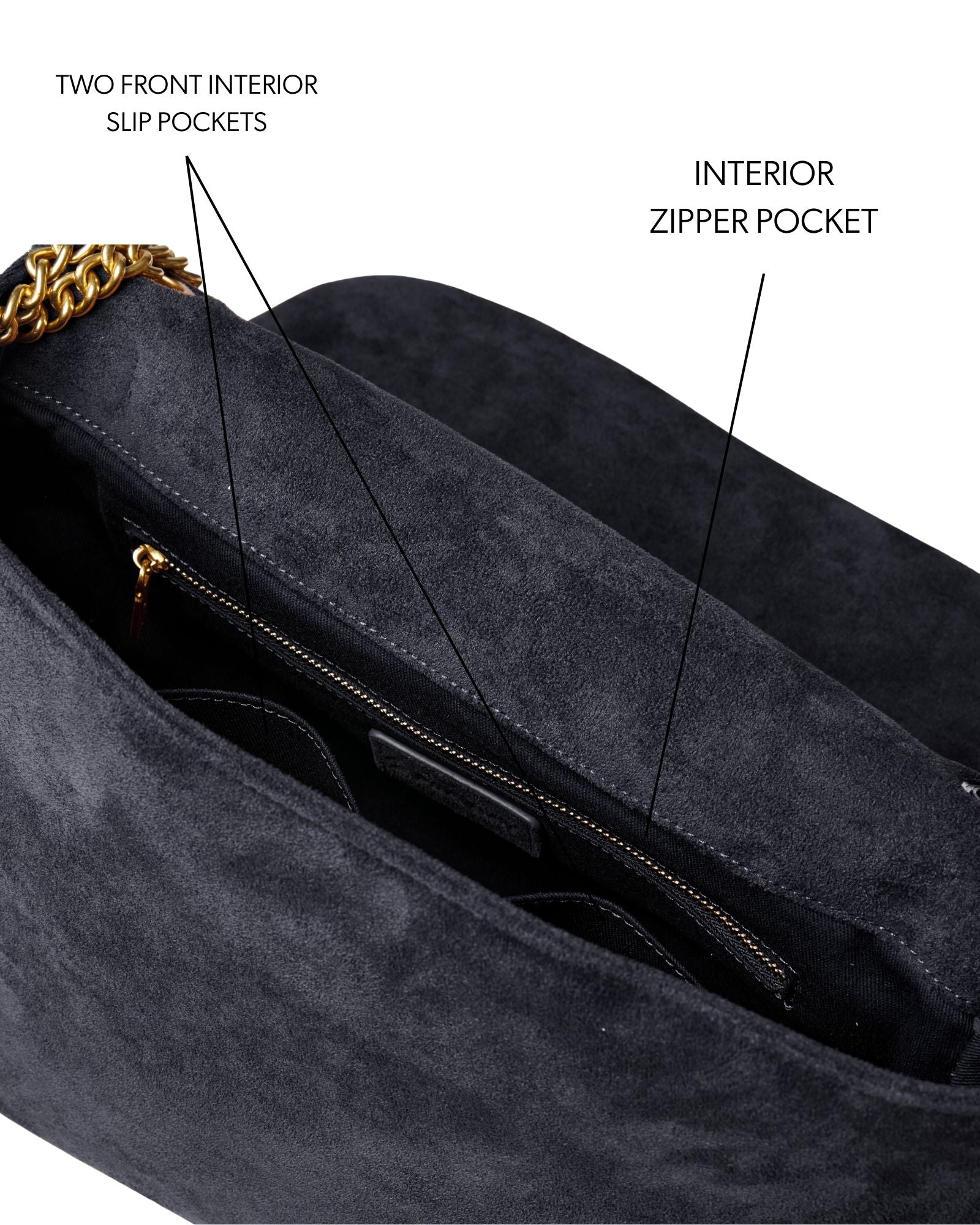 MEDIUM SUEDE FLAP BAG - BLACK