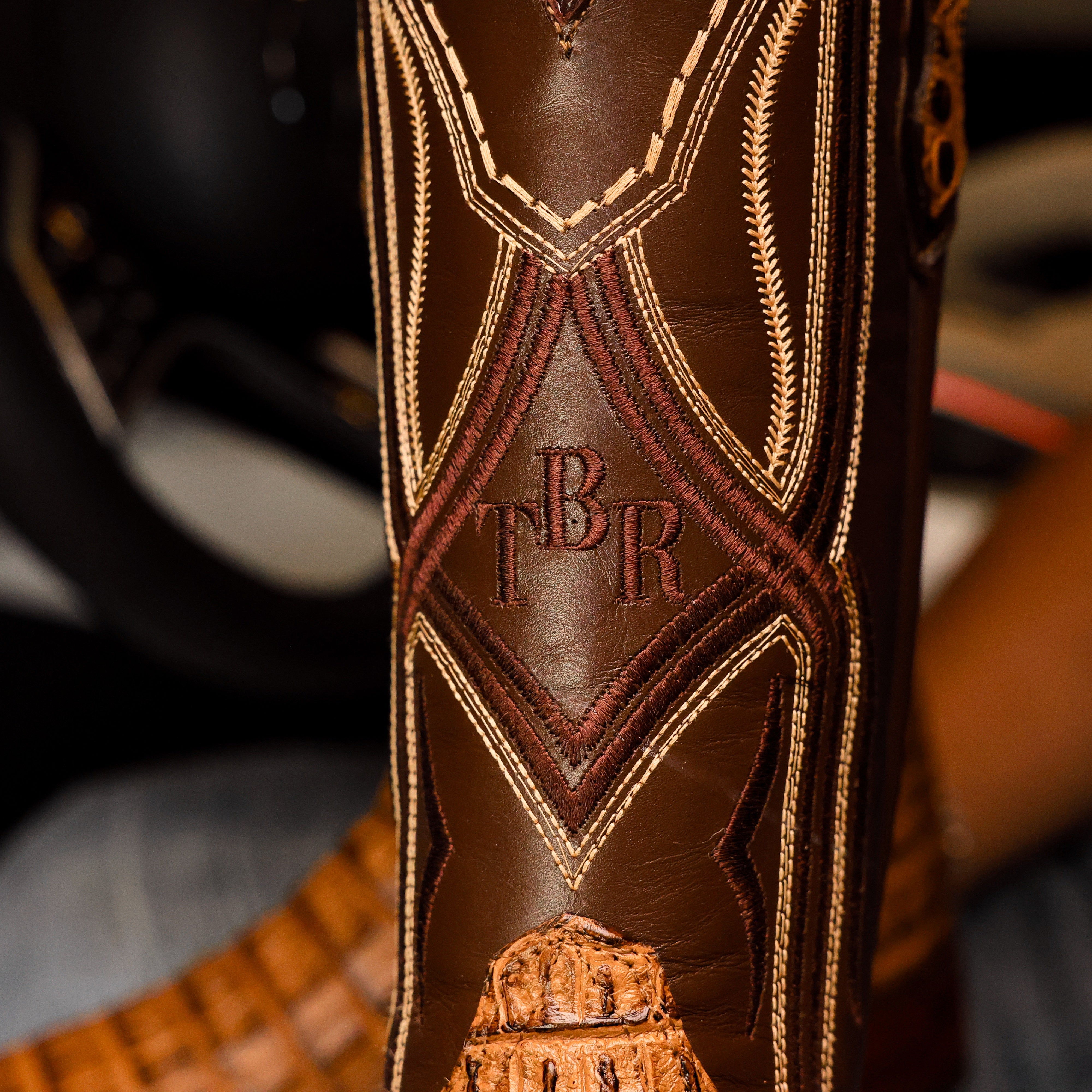 Honey Caiman Hornback Leather Boots - Square Toe