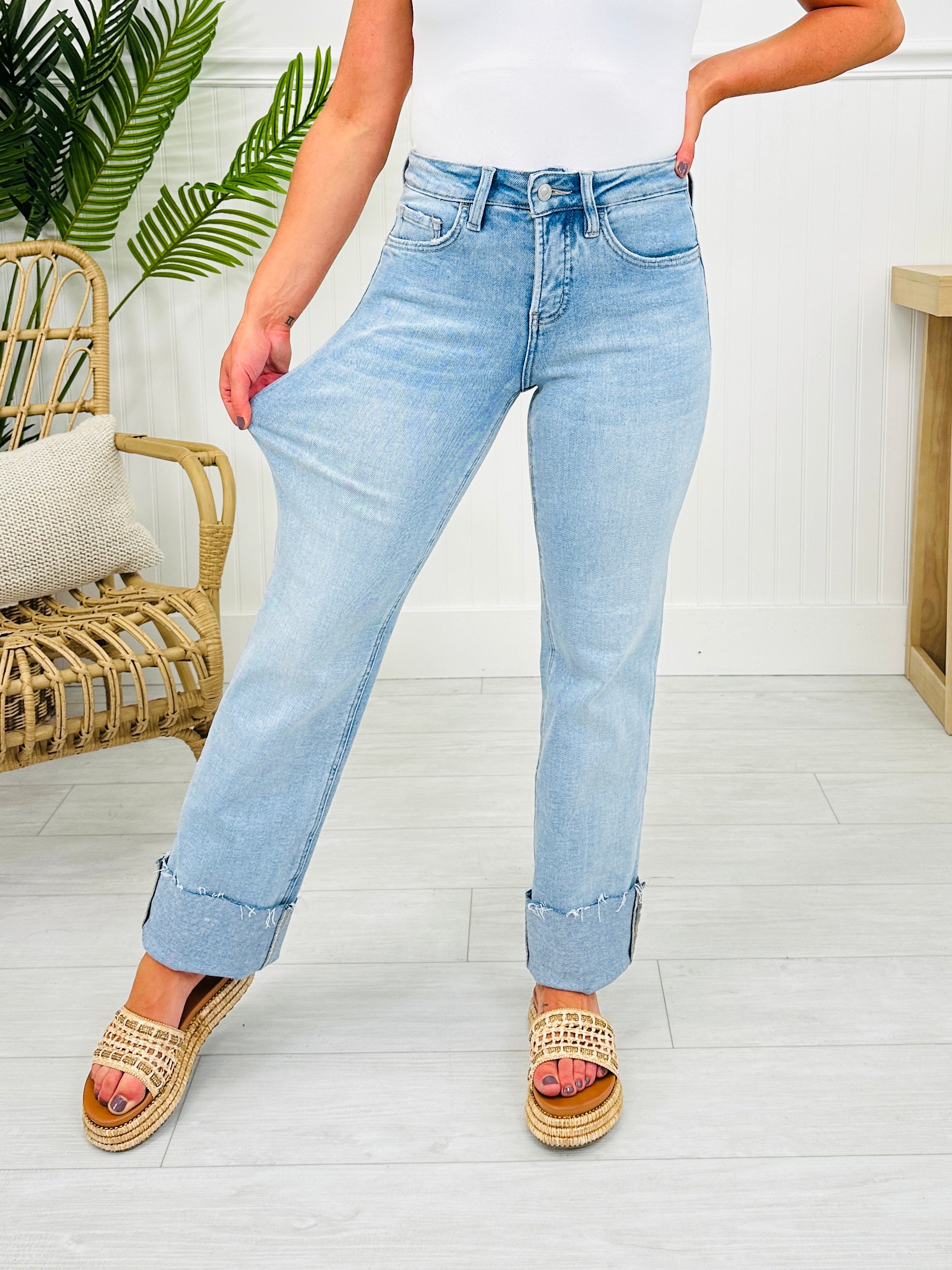Feeling Brand New Slim Wide Leg Tummy Control Jeans