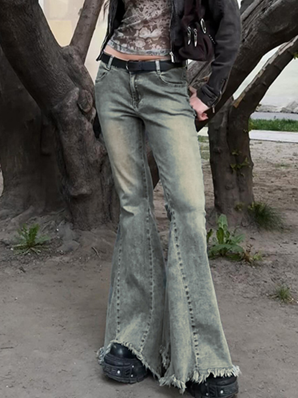 Vintage Raw Edge Denim Flared Pants