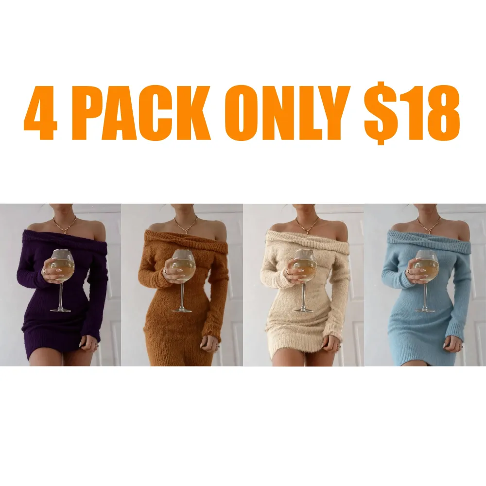 Women's Plain Off The Shoulder Bodycon Sweater Dress without Necklace