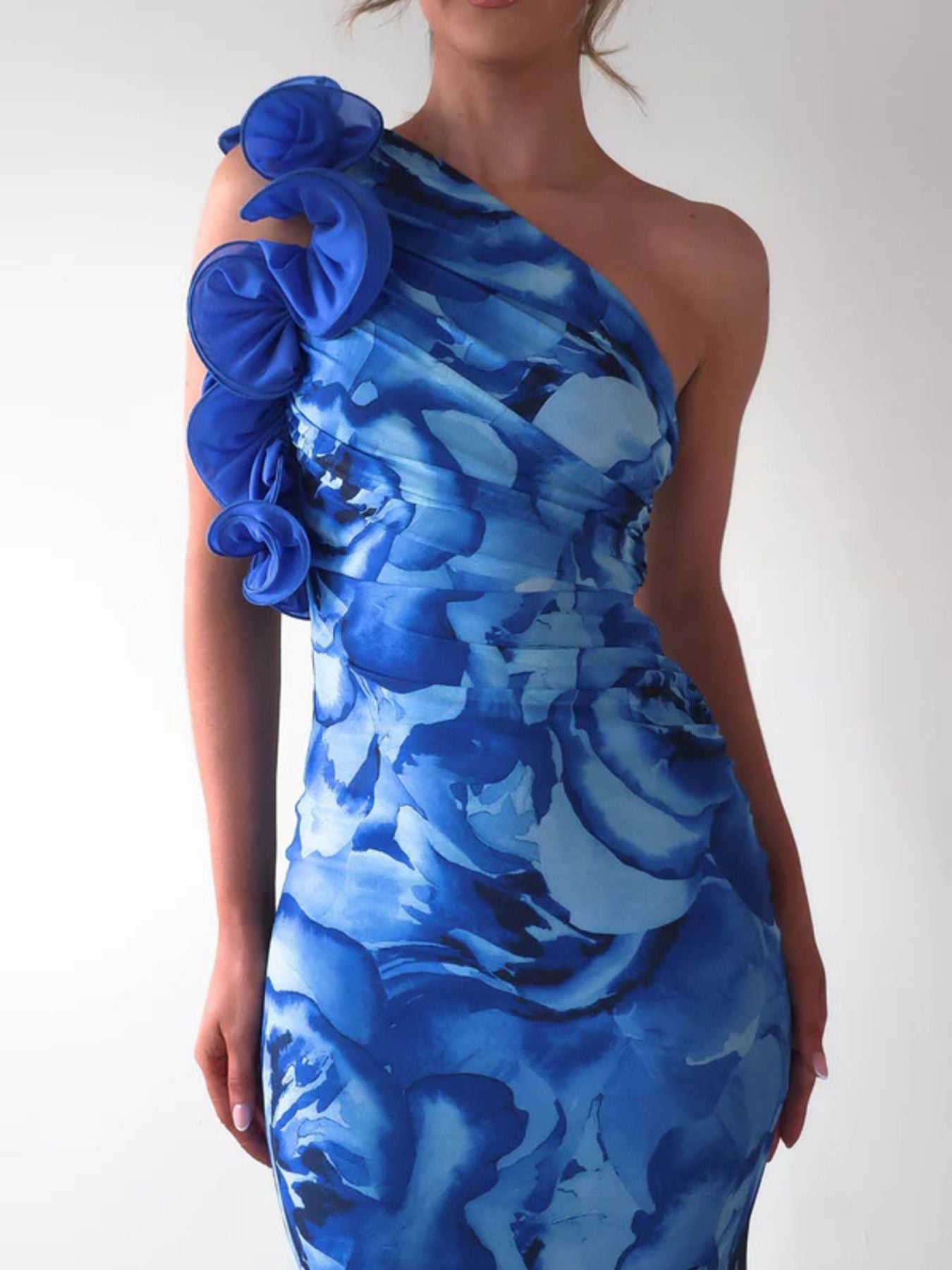 Floral Print One-Shoulder Maxi Dress