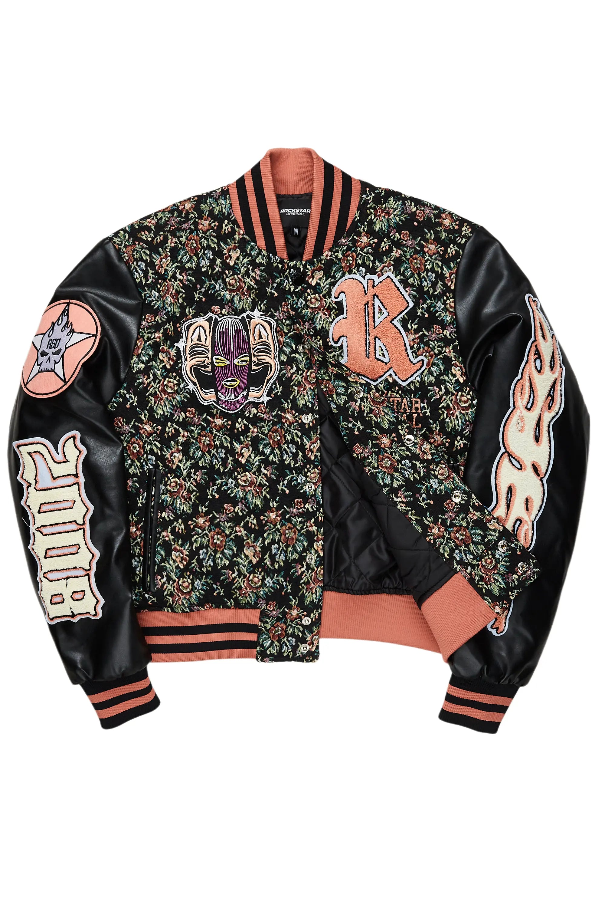 Lakiela Black Oversized Tapestry Varsity Jacket