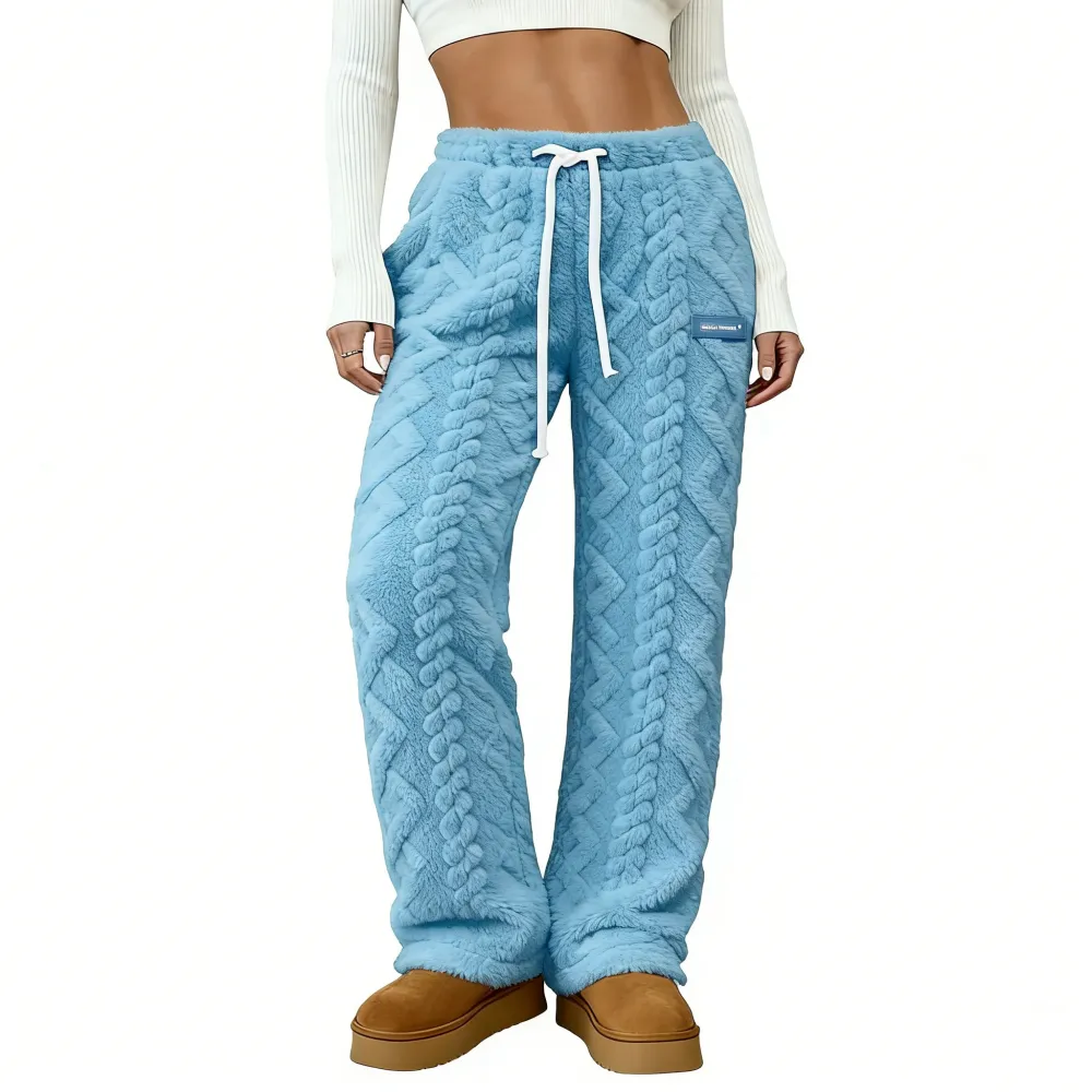 Women's fleece sweatpants, cable knit trousers