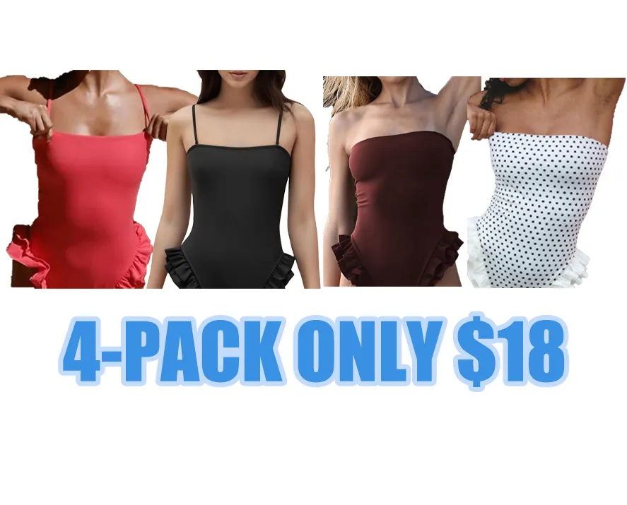 Ladies' thin shoulder straps square neckline ruffled swimsuit