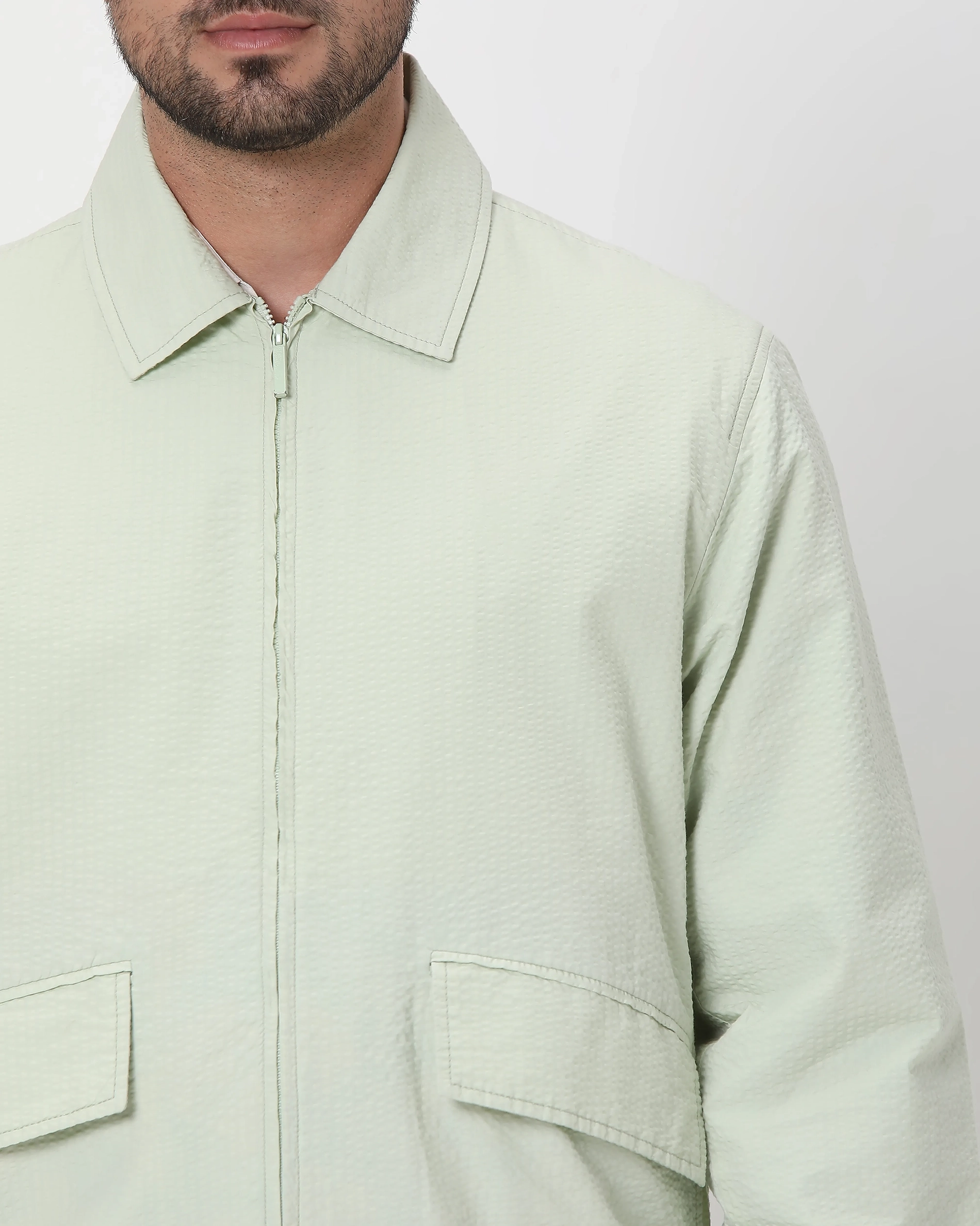 Versatile Comfortable Slim-Fit Light Green Cotton Jacket