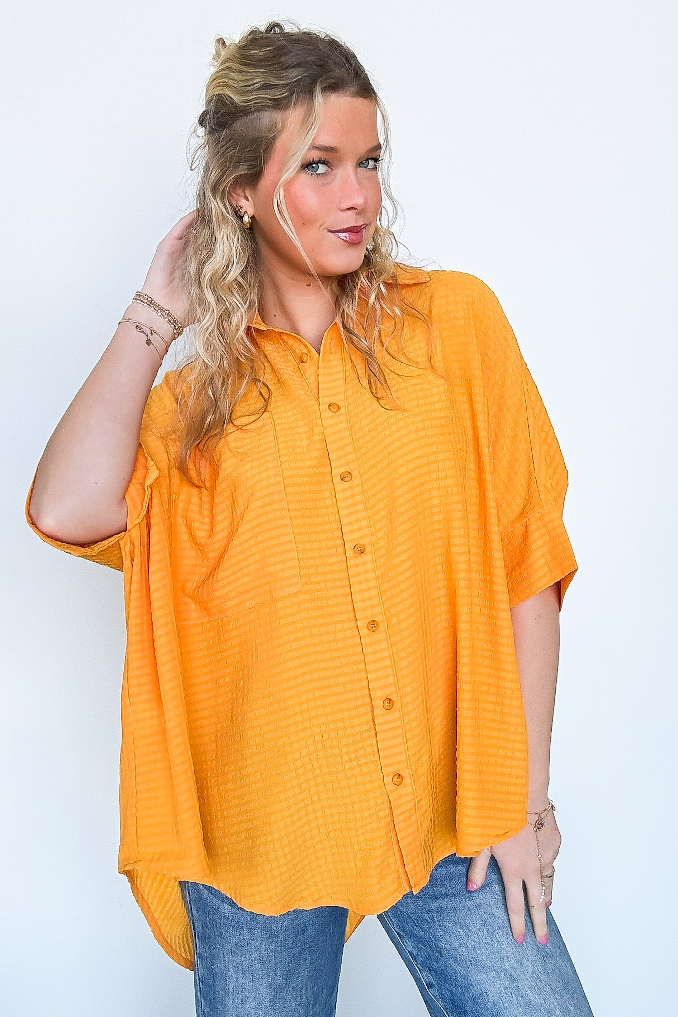 Textured Knit Button Down Top