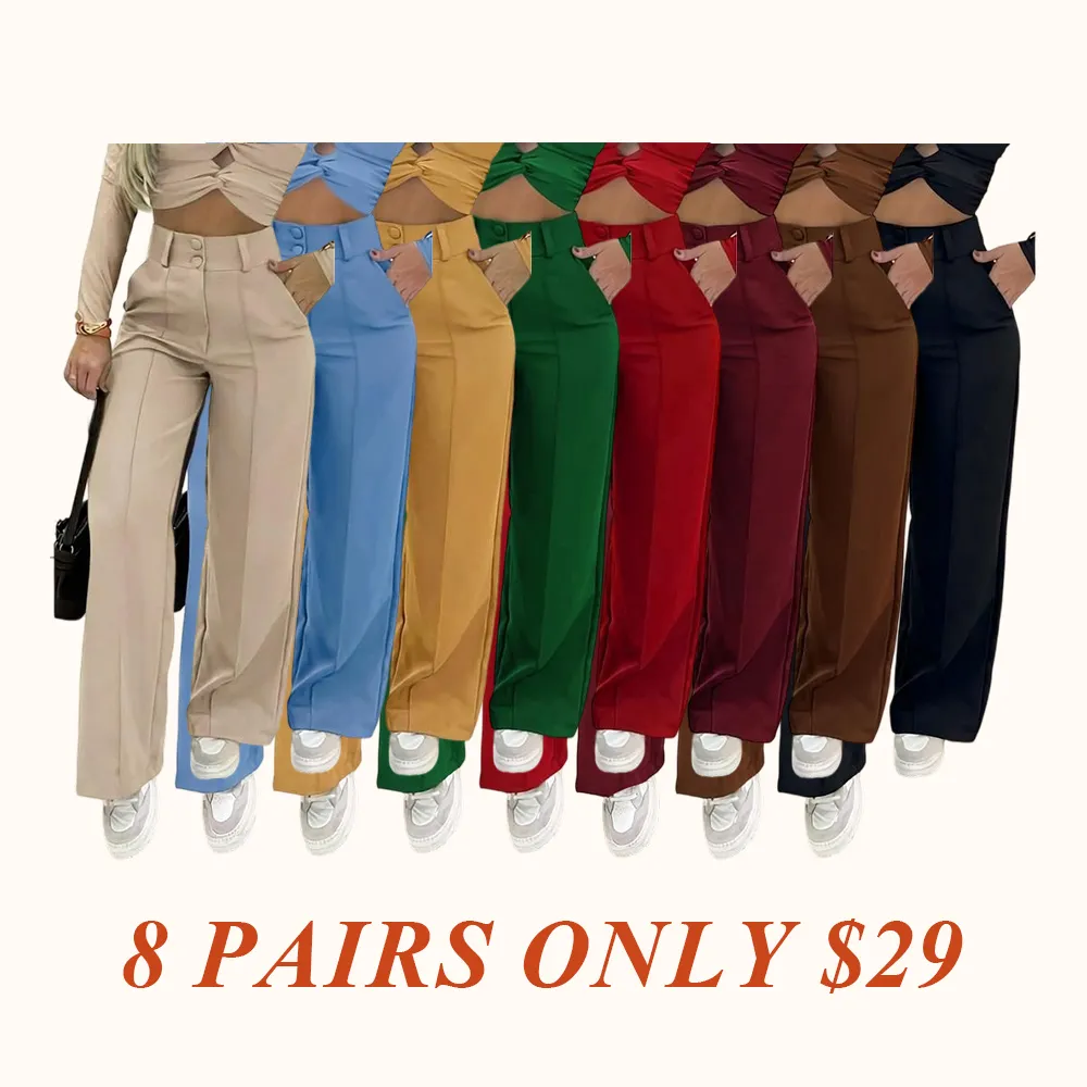 Women's Simple Wide-Leg Pants with Double Button Front