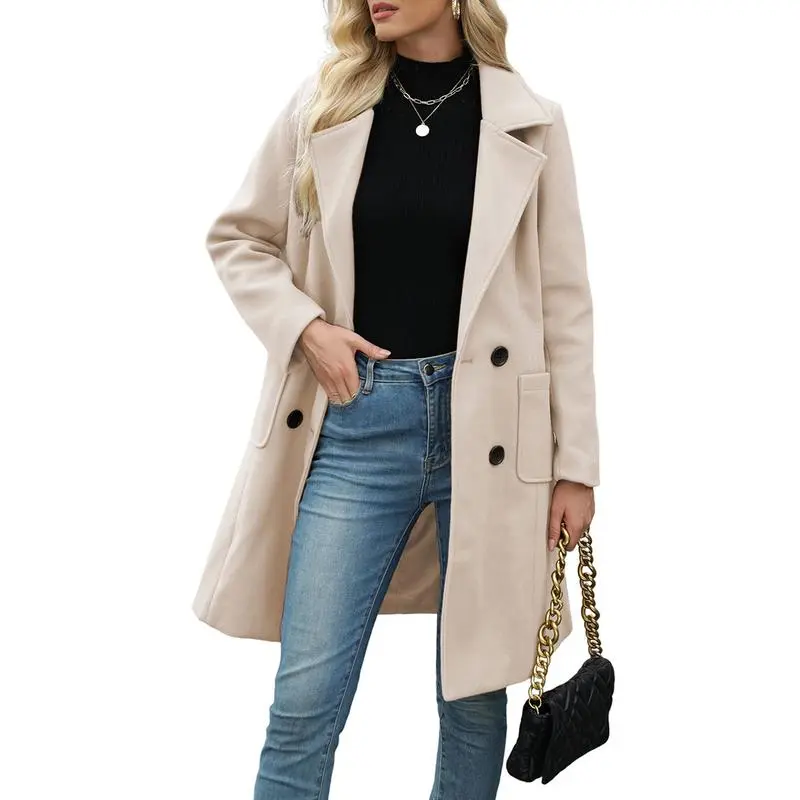 Women Winter Wool Blend Camel Mid-Long Coat