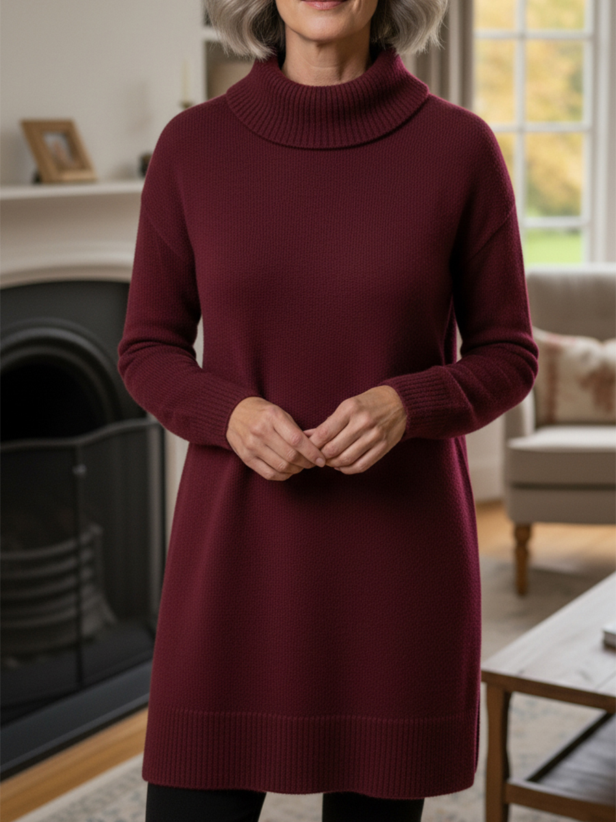 🔥 Women's Elegant Cowl Neck Soft Knit Long Sleeve Tunic Top - Relaxed Fit Fall Winter Pullover