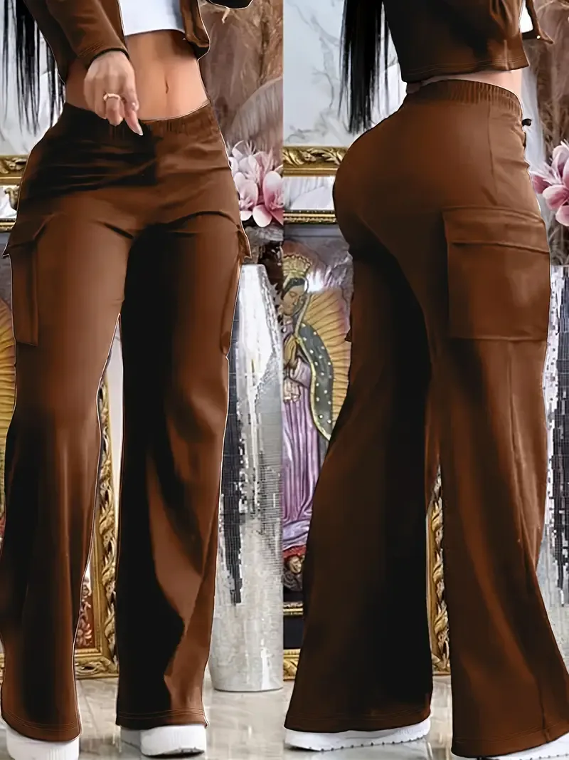 Women’s Casual Solid Color Pocket Pants – Comfy Streetwear Trousers