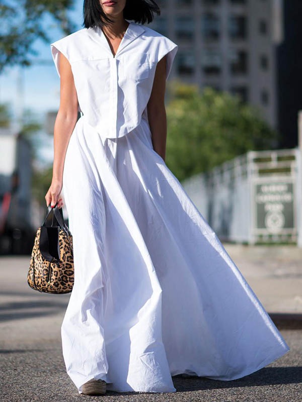 Cap Sleeve Loose Buttoned Solid Color Lapel Blouse Tops&Wide Legs Pants Bottoms Two Pieces Set