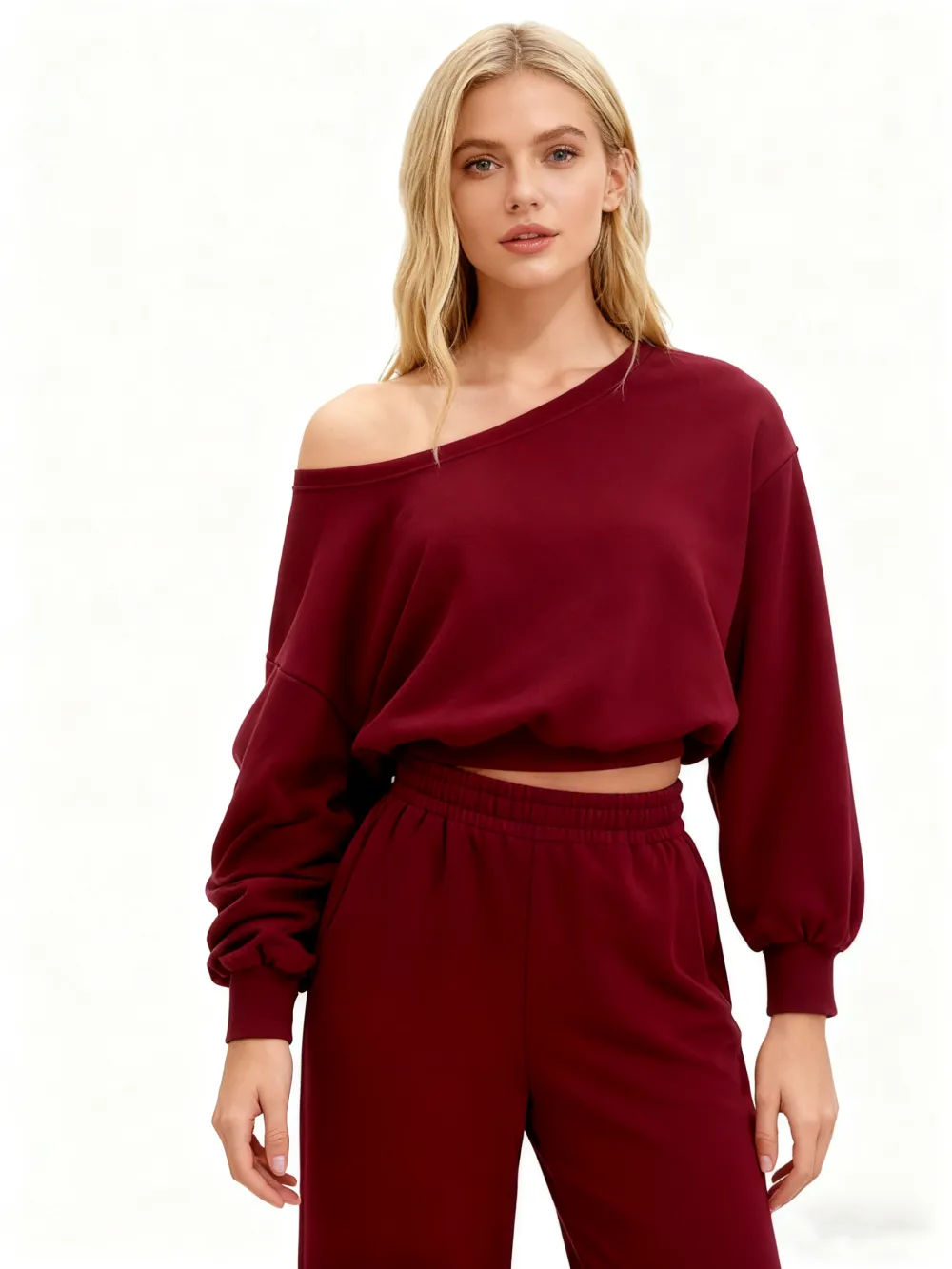 Women's Casual Drop Shoulder Top & Wide Leg Pants Set