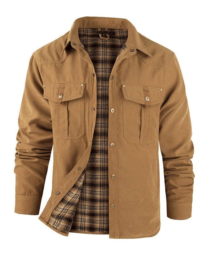 Men’s Flannel-Lined Western Shacket Jacket – Outdoor Twill Shirt Jacket