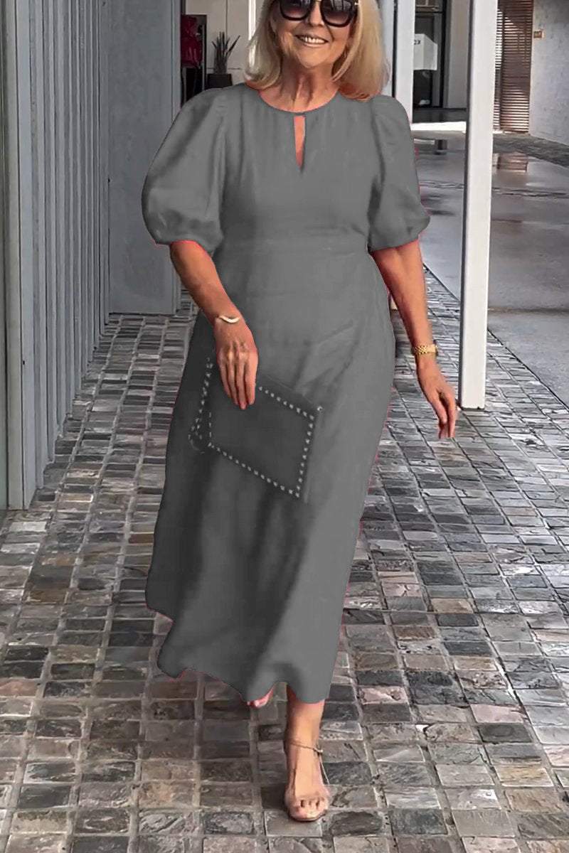 Women Summer Formal Linen Dress Solid color cotton and linen dress