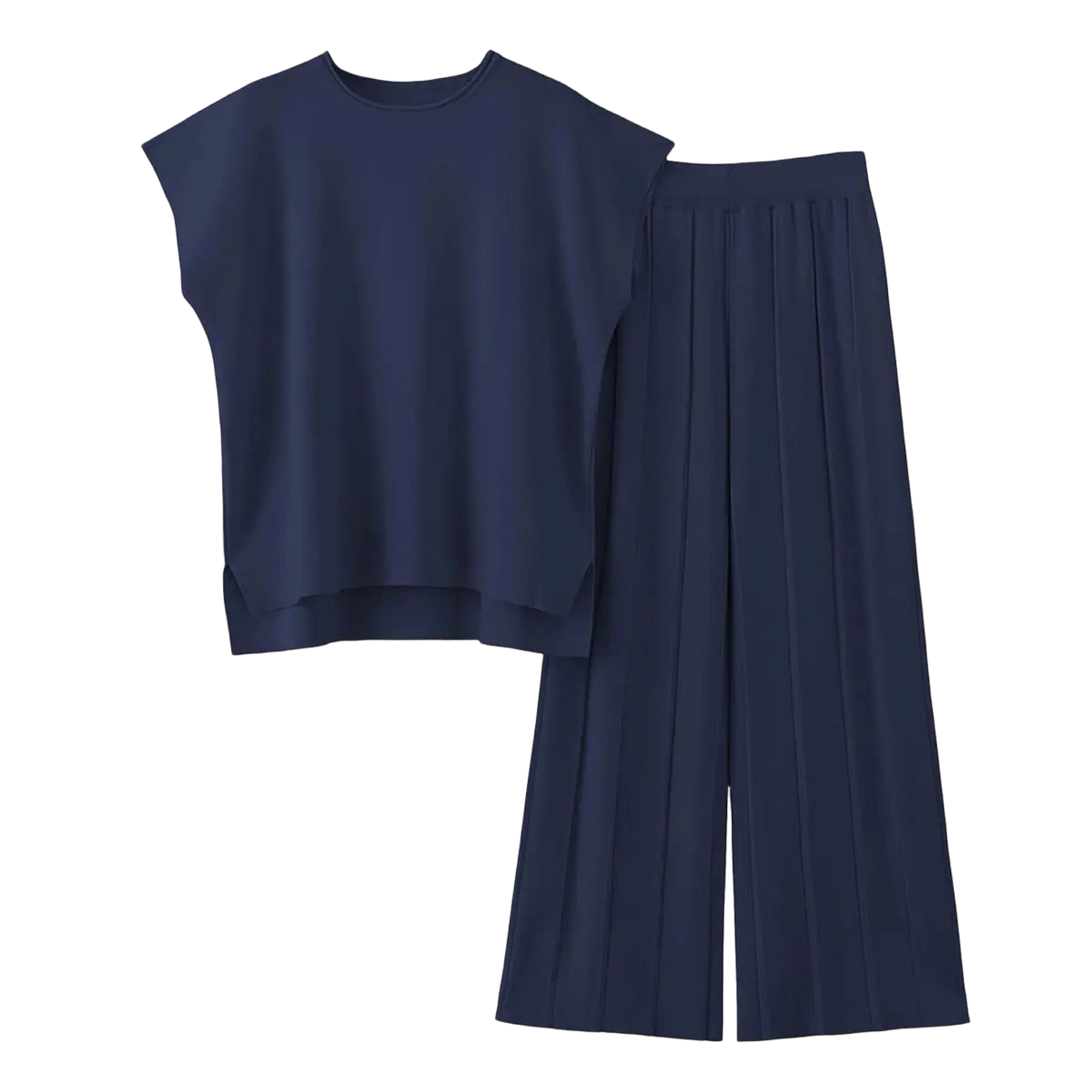 ✨ Women’s Knit Two-Piece Lounge Set – Cap Sleeve Top & Wide Leg Pants