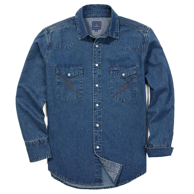 🔥HOT-SALE 🔥Men's Long Sleeve Stone-Washed and Pre-Washed Denim Work Shirt