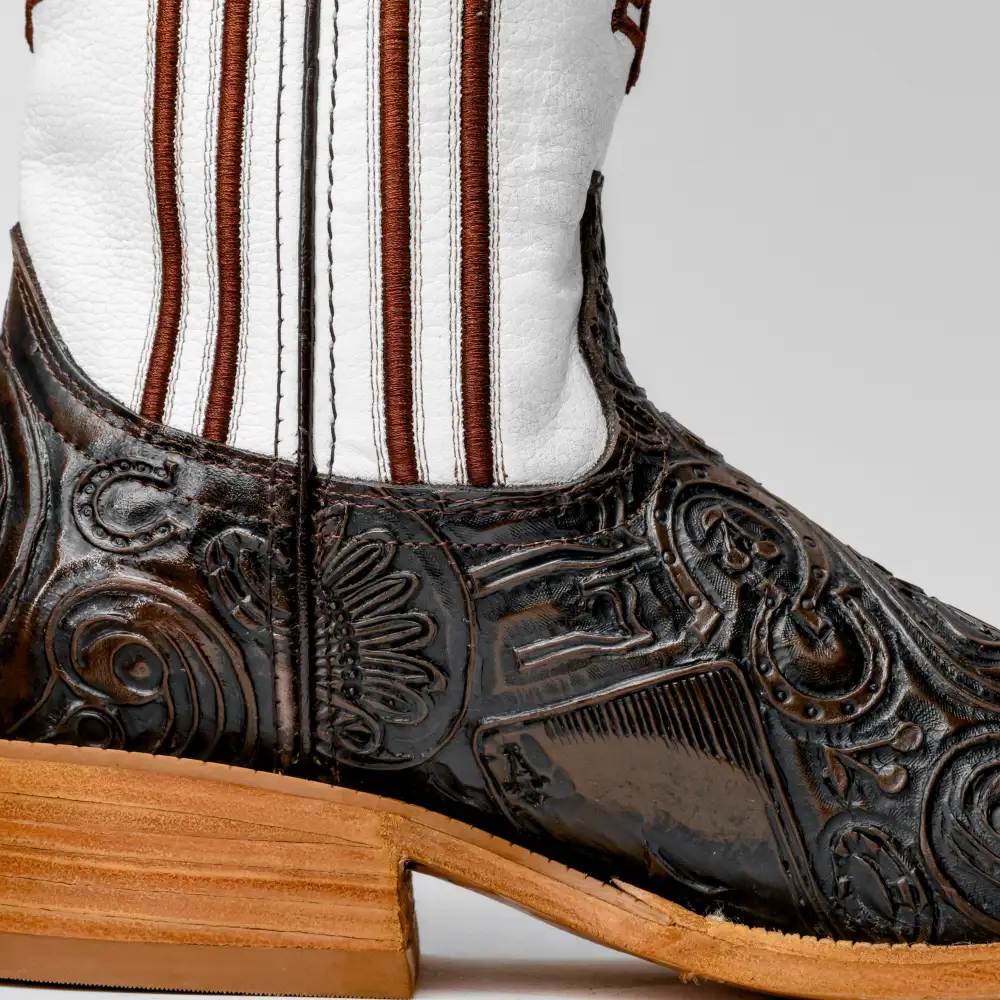 “Ace Of Spades” Chocolate Brown Leather Boots - Square Toe