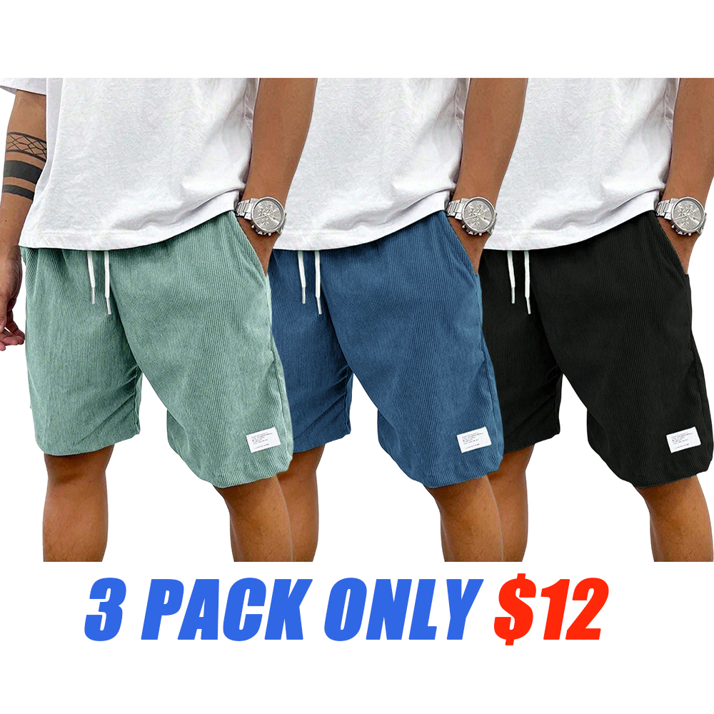 Men's Solid Patched Drawstring Waist Shorts