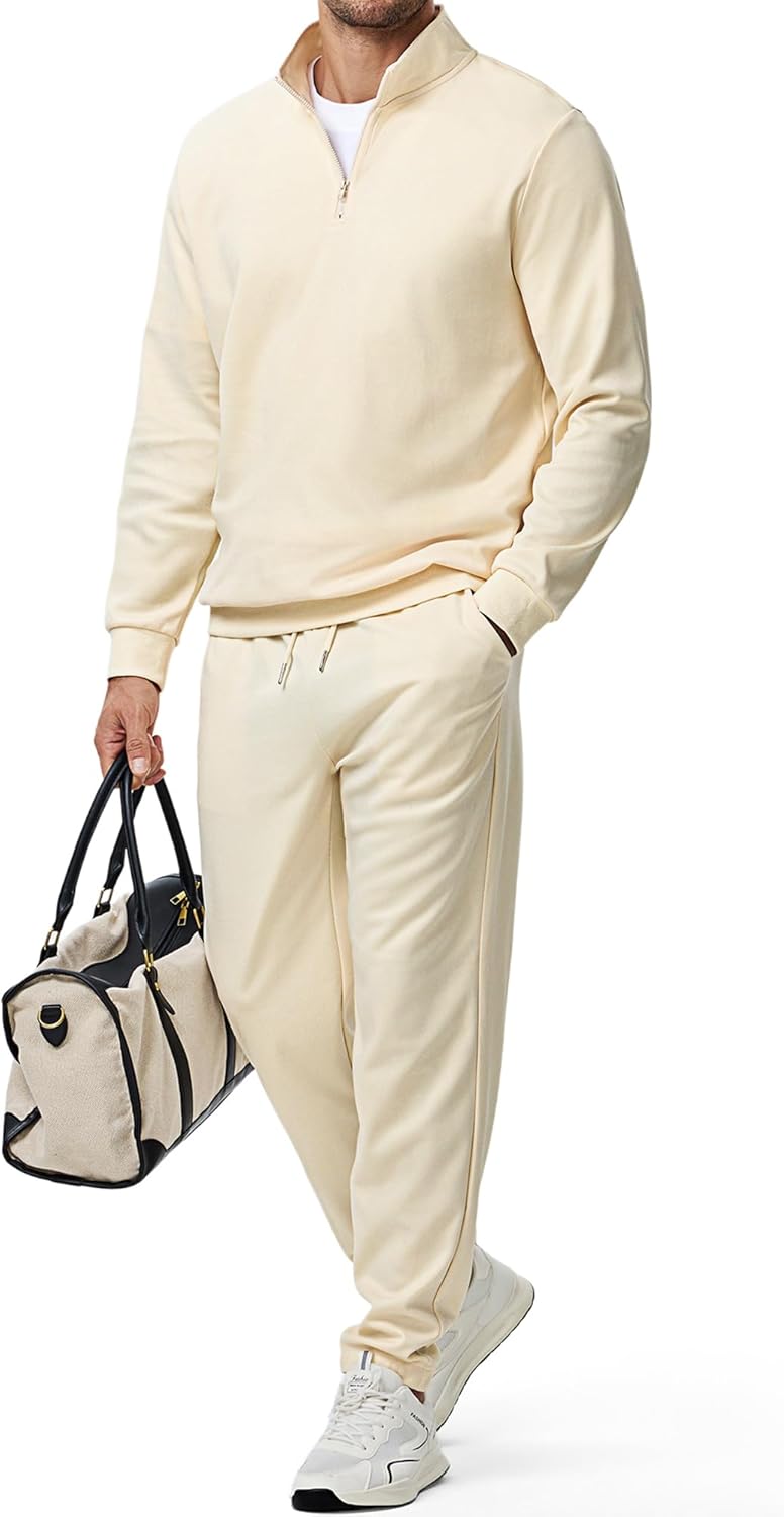 2025 Men Fall Tracksuit 2 Piece Set Old Money Polo Quarter Zip Twill Sweatsuits Jogging Sweatpants Loungewear