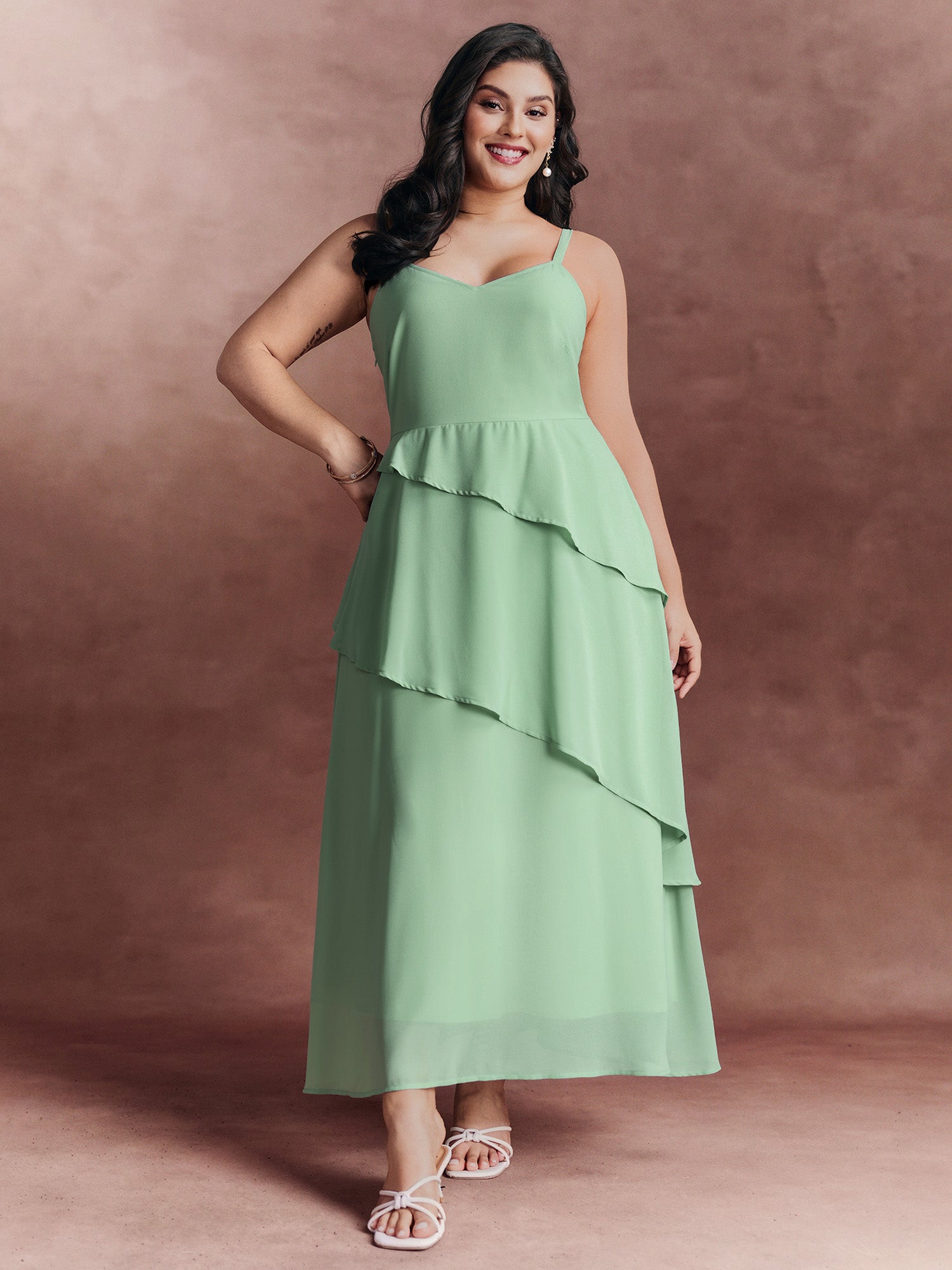 Two-Piece Charm Tiered Ruffled Hem Maxi Dress