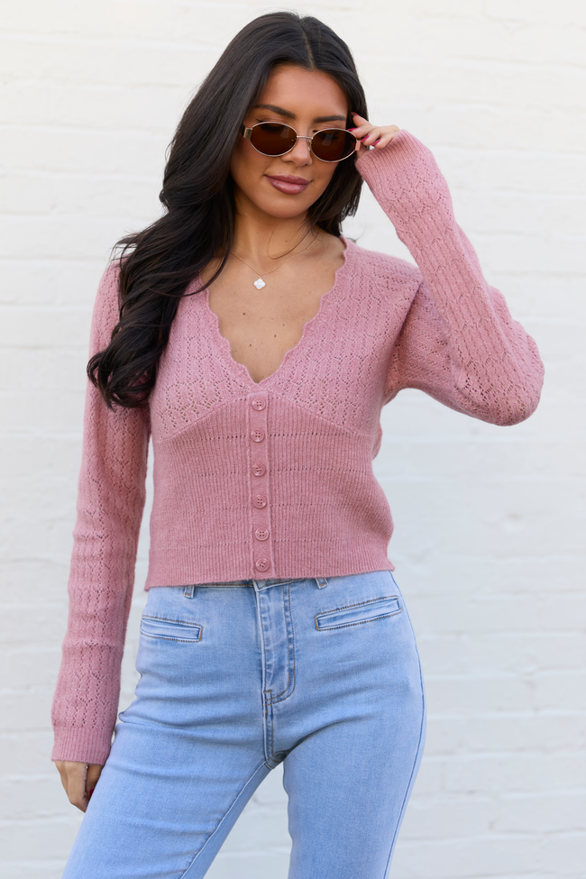 Pheobe Mauve Pointelle Cardigan Top