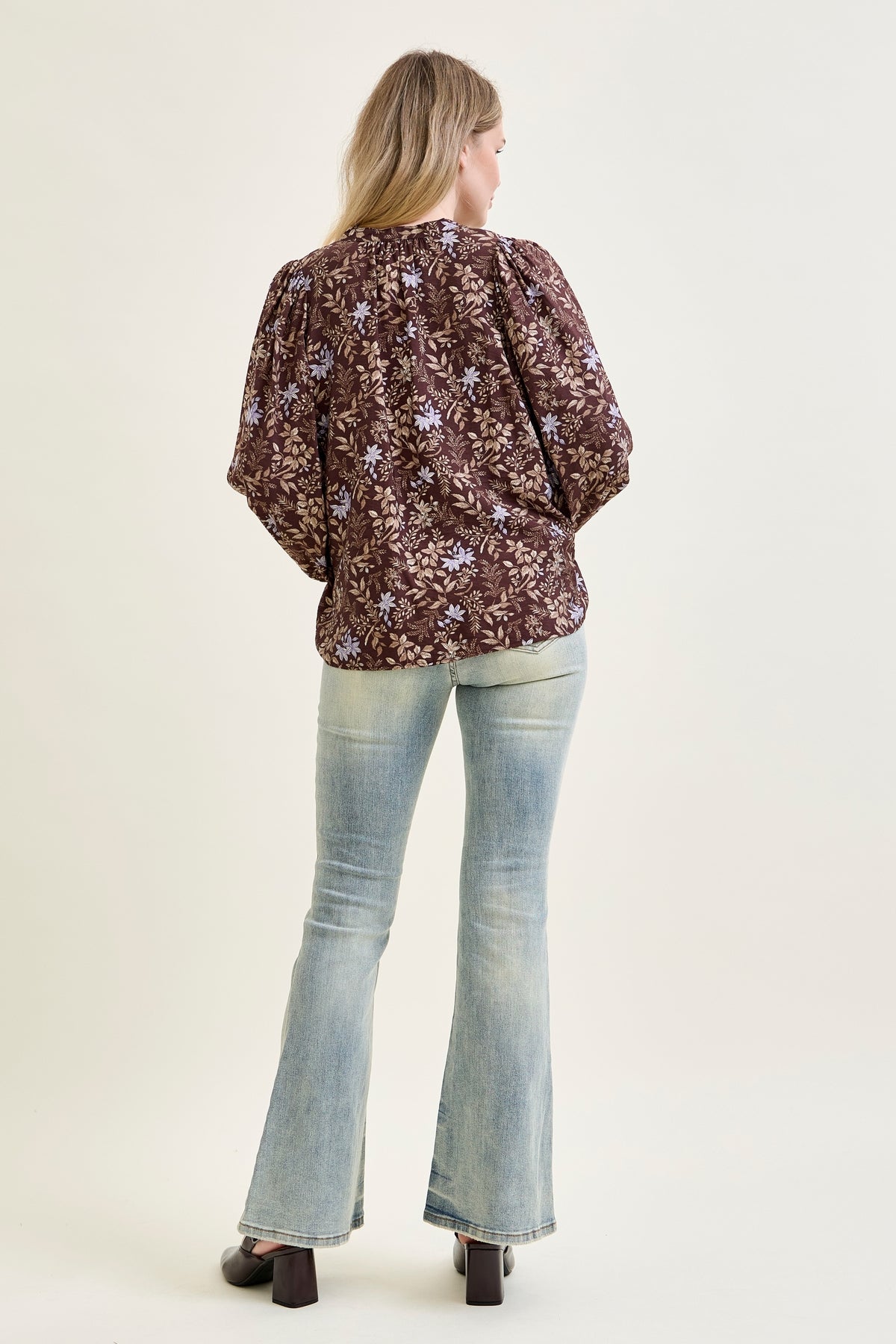 Megan Mid Rise Tinted Pin Tack Detail Flare Jeans