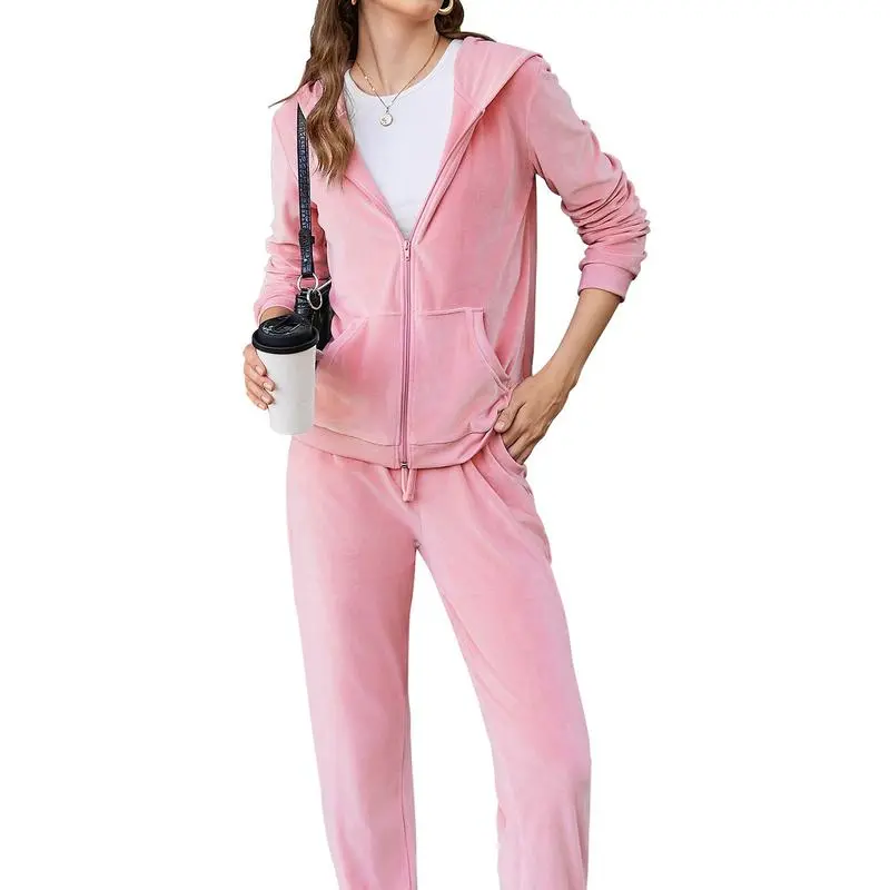 Women’s Velour Tracksuit Set – Zip Hoodie & Jogger Pants