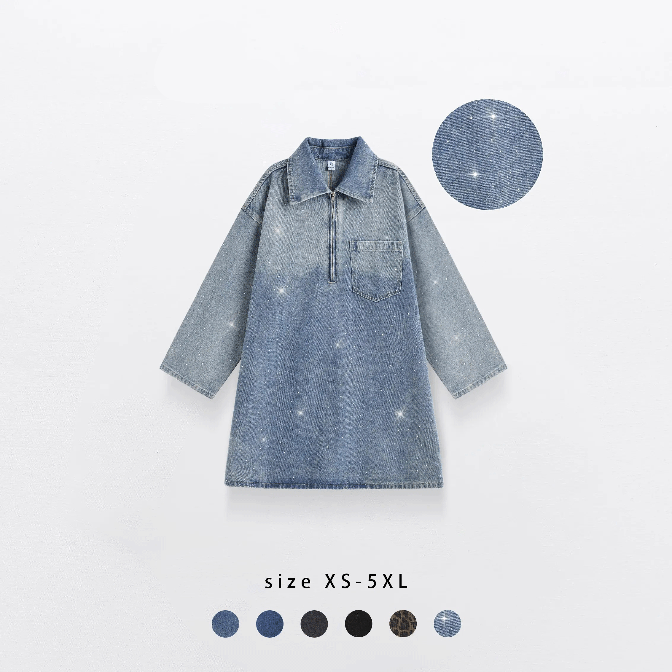 Women’s Vintage Washed Half-Zip Denim Shirt Dress