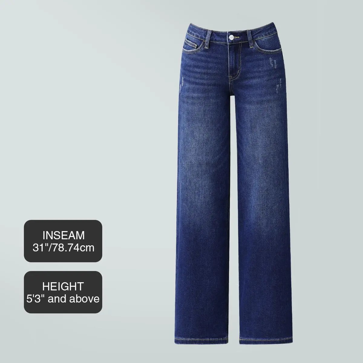 🔥Women’s Mid-Low Rise Baggy Distressed Jeans – Stretchy Wide Leg Denim Pants