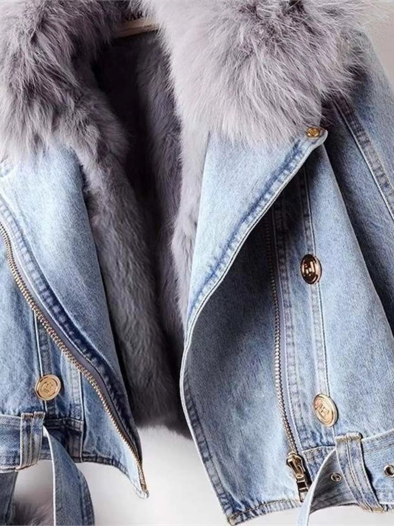 Full Size Faux Fur Collar Denim Jacket Plus Size
