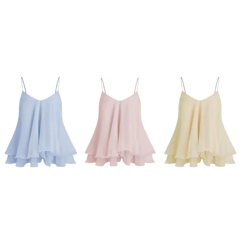 Ruffle Hem Knotted Layered Mesh Cami Top