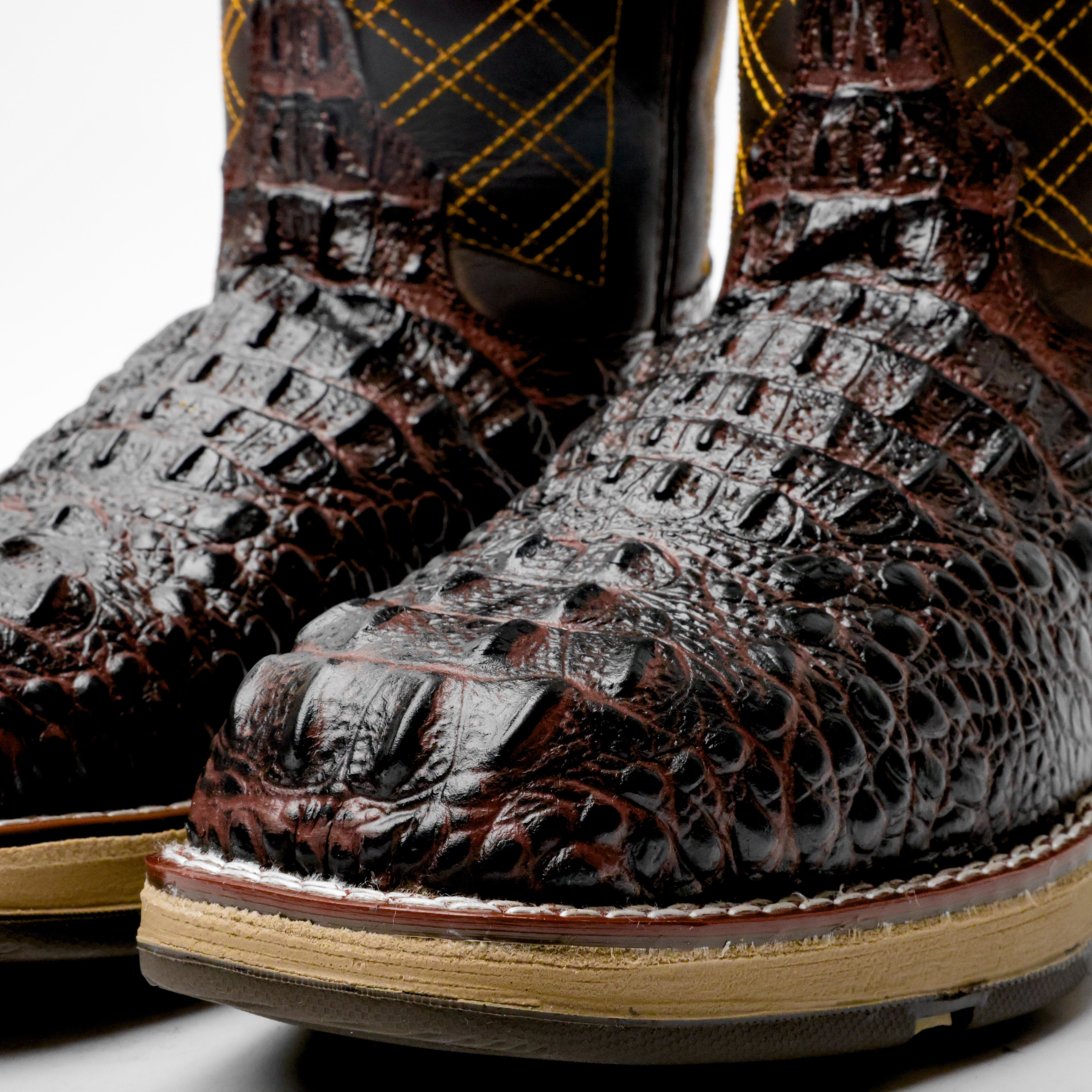 Brown Caiman Neck Leather Boots With 3D Lightweight Sole - Composite Toe