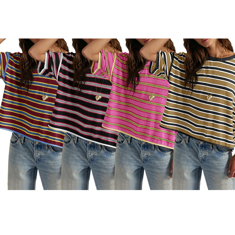 🎨🎨🎨Women's Striped Oversized Crewneck T-Shirt