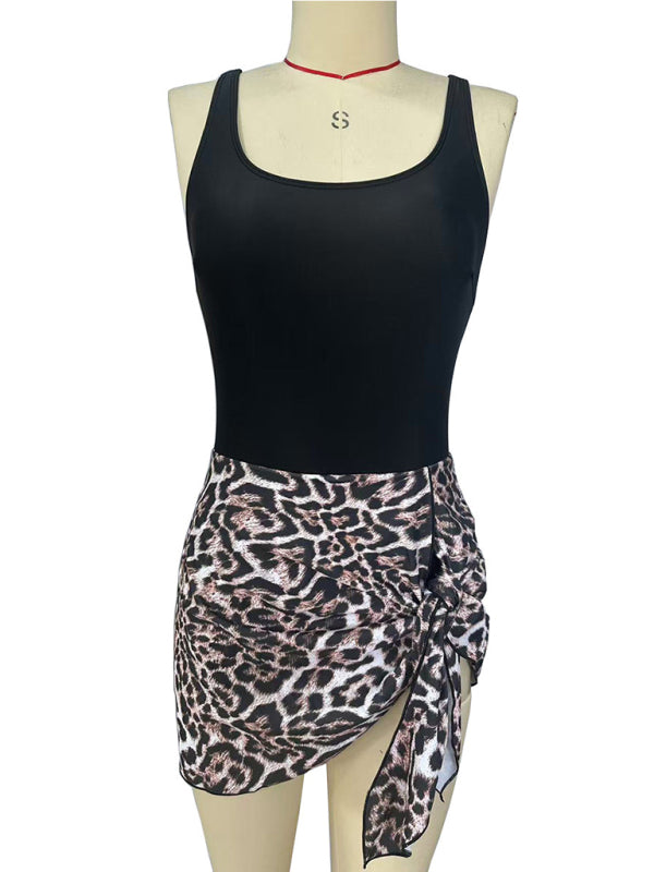 Sexy Slim Skirt-Style Leopard Print One-Piece Swimsuit Bikini