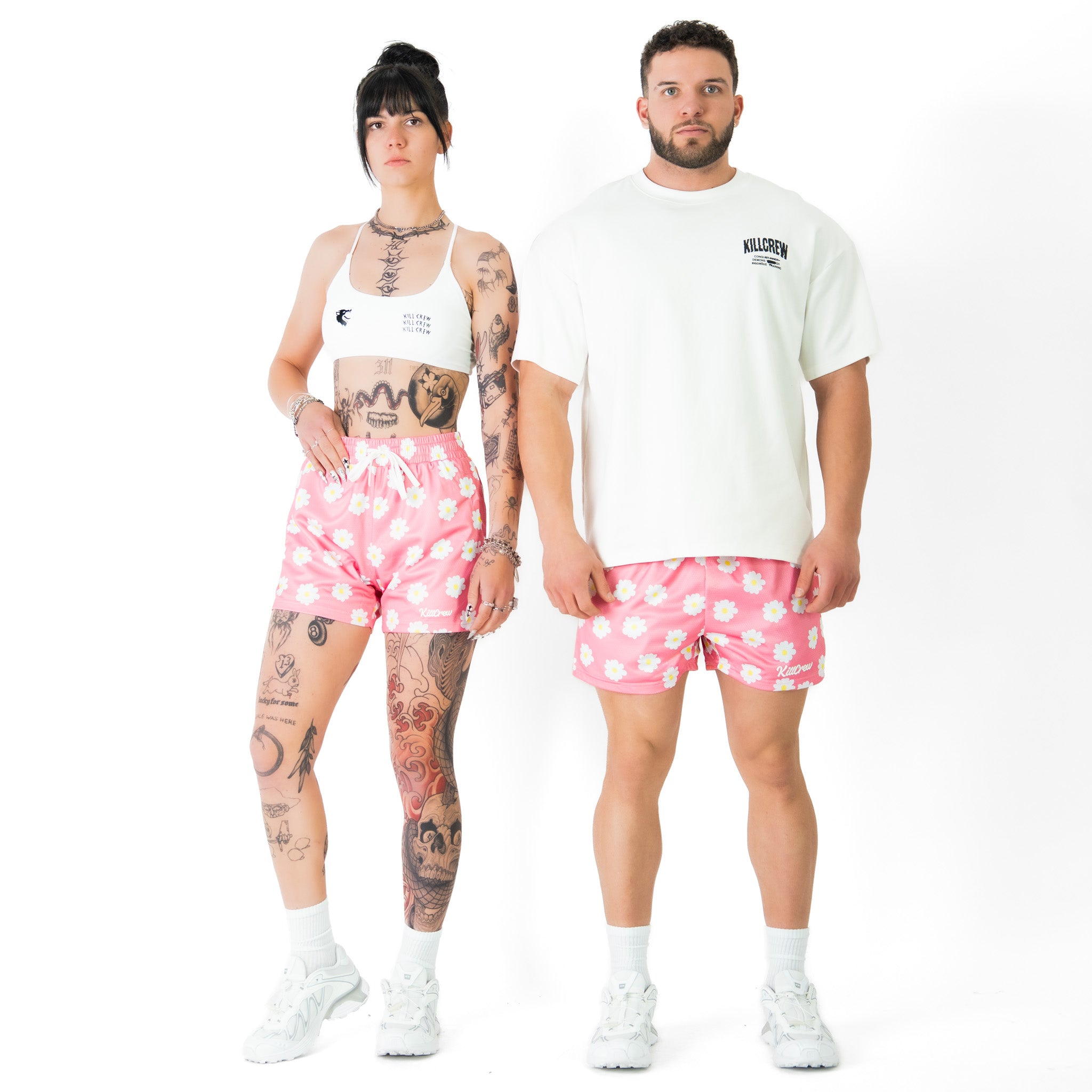 MUAY THAI SHORTS (MID THIGH CUT) DAISY - PINK